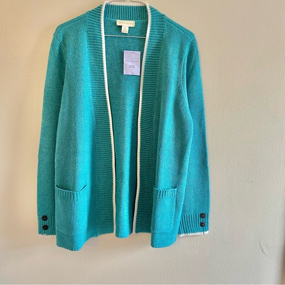NWT Appleseed's Turquoise Cardigan Sweater Medium - Picture 1 of 10